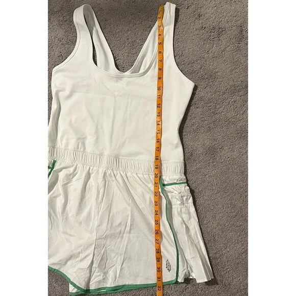 FP Movement Easy Tiger Shortsie Romper Tennis Pickleball Boho White Green XL